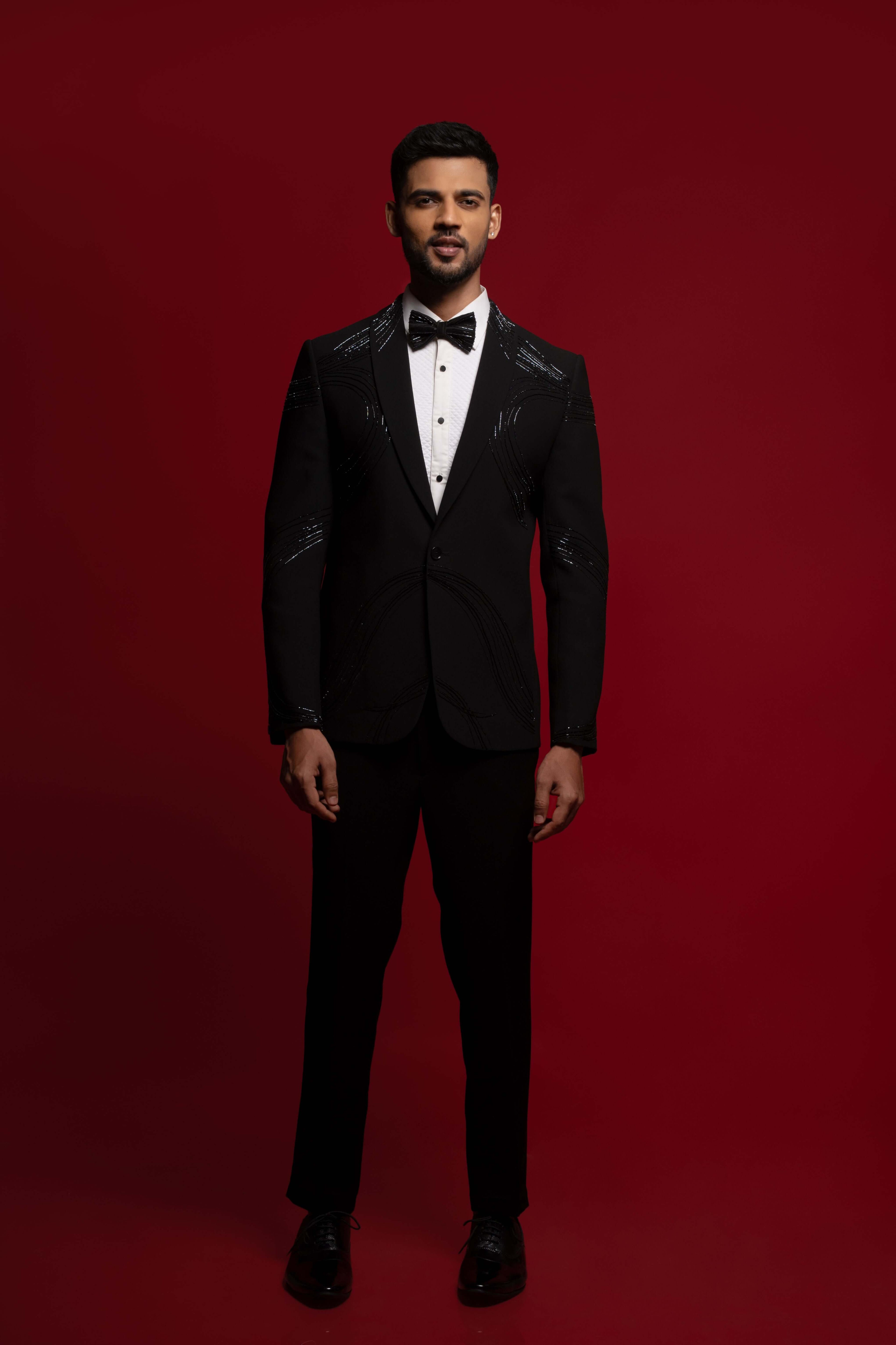 Black Tuxedo For Men with Cut Dana Work With Pant
