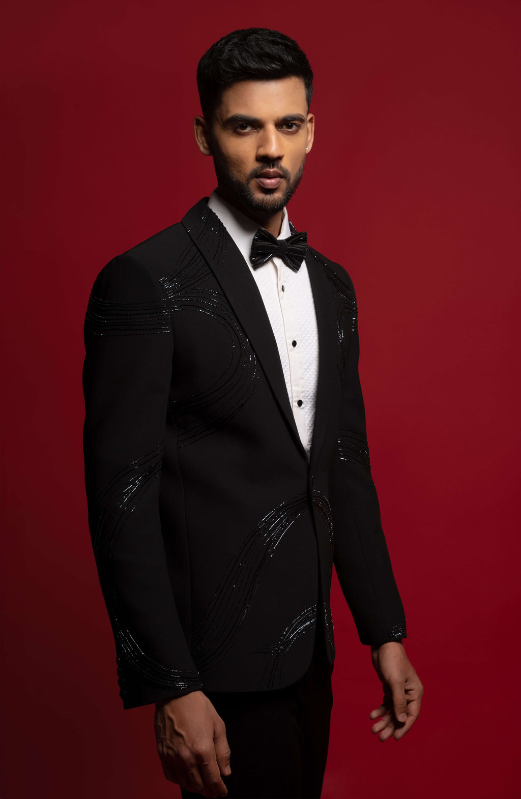 Black Tuxedo For Men with Cut Dana Work With Pant