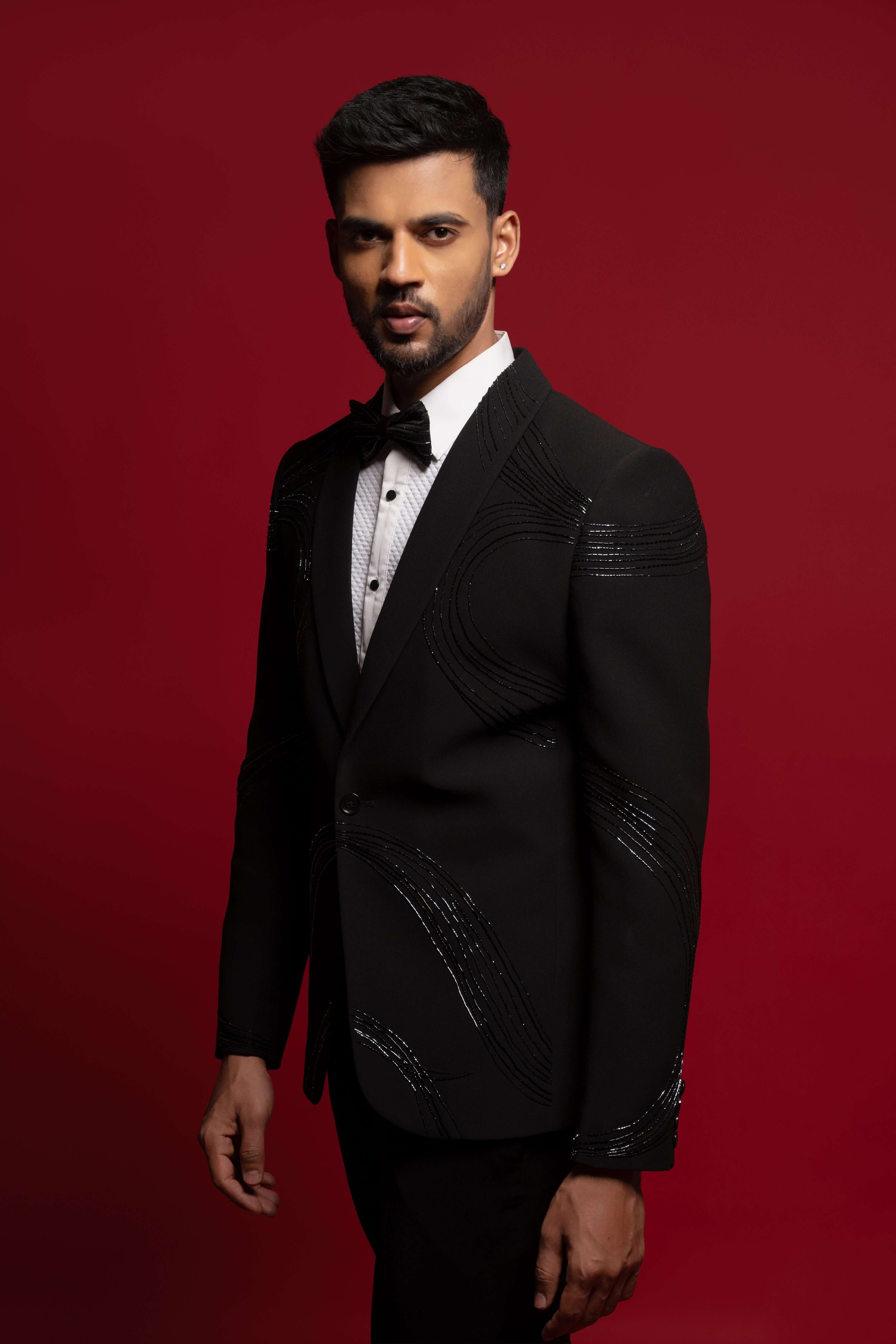 Black Tuxedo For Men with Cut Dana Work With Pant