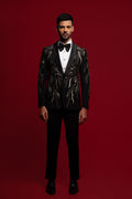Black Polyester Viscose heavy Embroidered Tuxedo Set