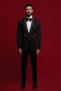 Black Polyester Viscose Embroidered Tuxedo Set