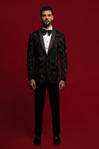 Black Polyester Viscose Embroidered Tuxedo Set