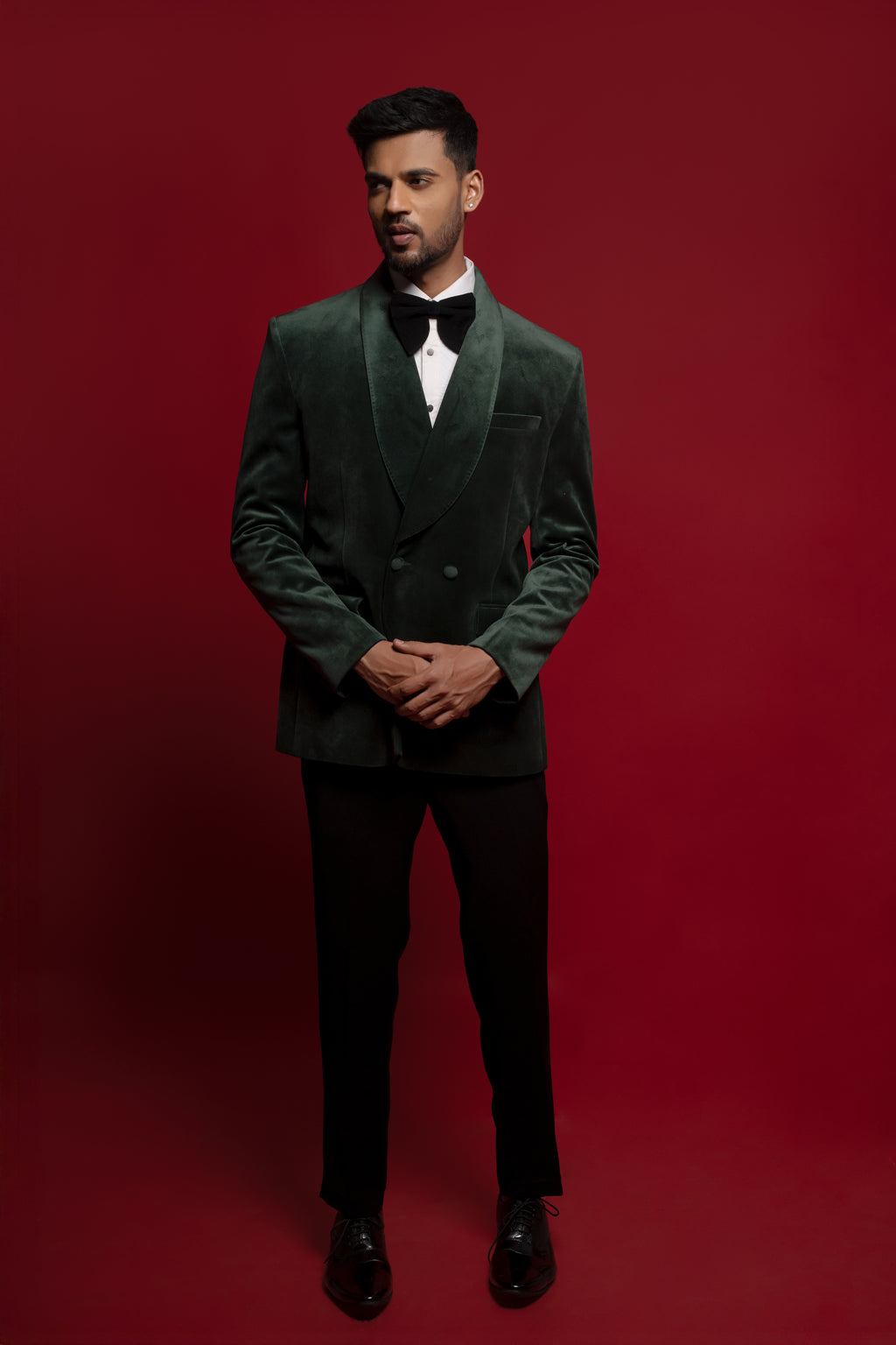 Green Tuxedo Set In Micro Velvet