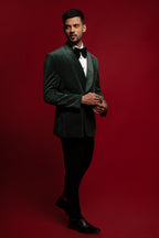 Green Tuxedo Set In Micro Velvet