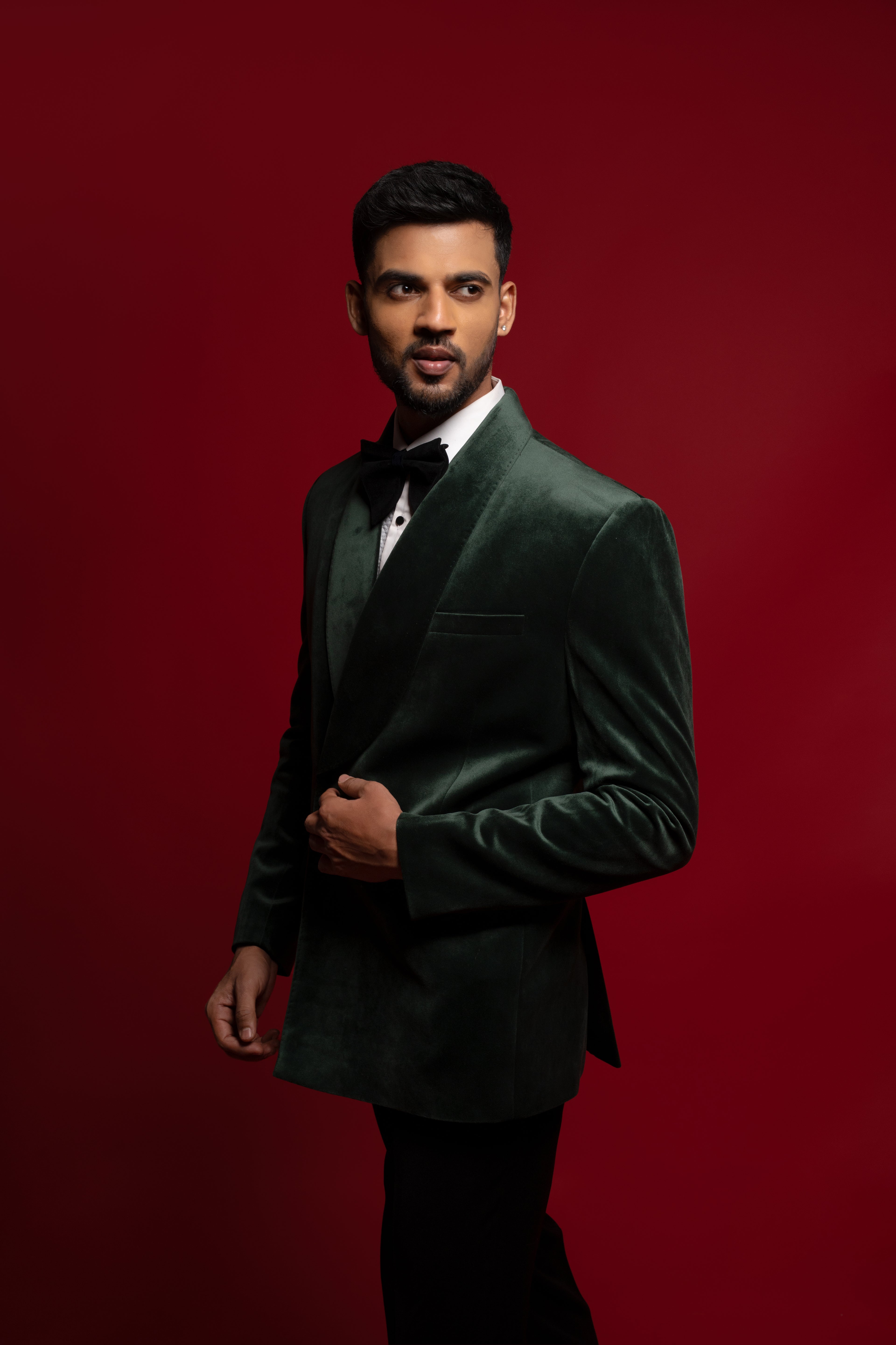 Green Tuxedo Set In Micro Velvet