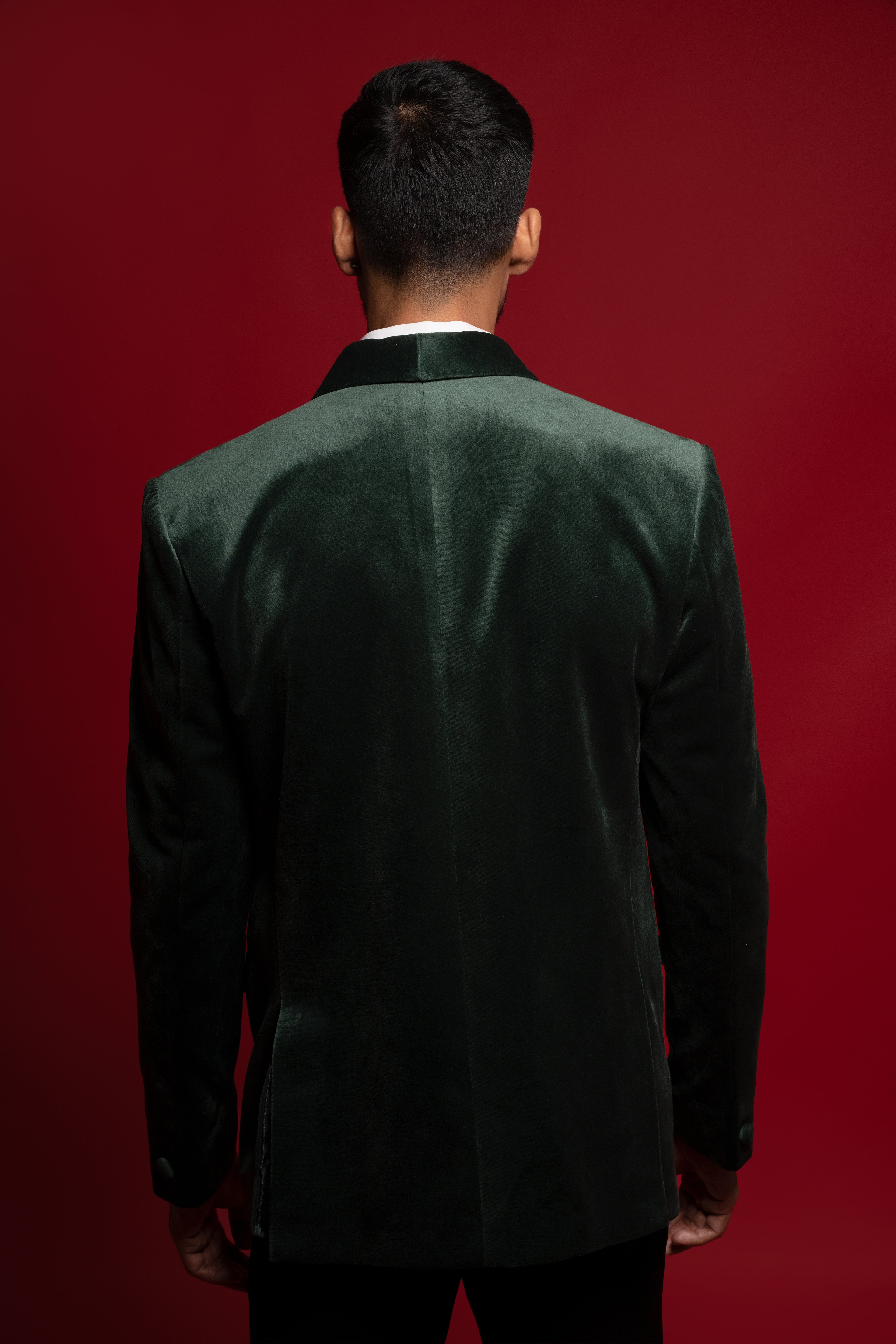 Green Tuxedo Set In Micro Velvet