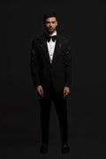 Black Polyester Viscose Embroidered Tuxedo Set
