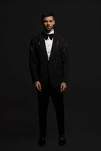 Black Polyester Viscose Embroidered Tuxedo Set
