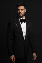 Black Polyester Viscose Embroidered Tuxedo Set