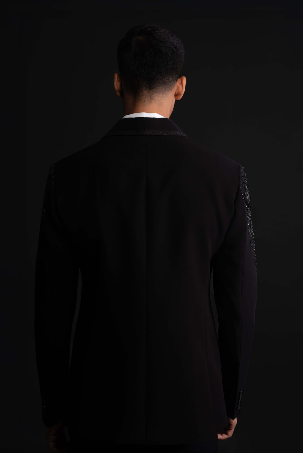 Black Polyester Viscose Embroidered Tuxedo Set