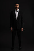 Black Polyester Minimalist Bead Embellished Tuxedo
