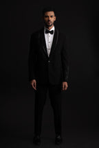 Black Polyester Minimalist Bead Embellished Tuxedo