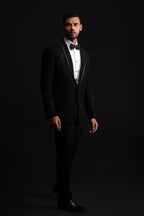 Black Polyester Minimalist Bead Embellished Tuxedo