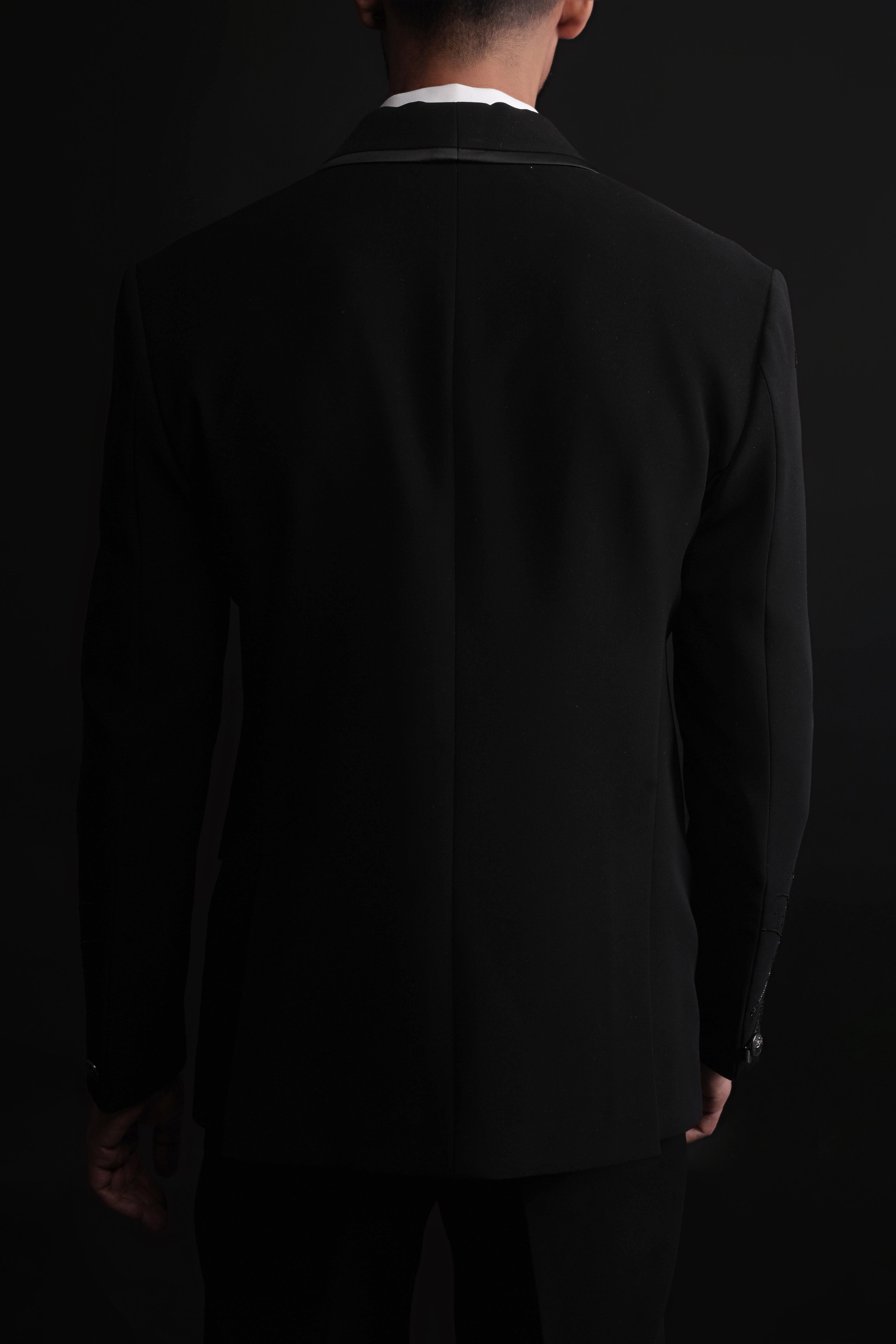 Black Polyester Minimalist Bead Embellished Tuxedo