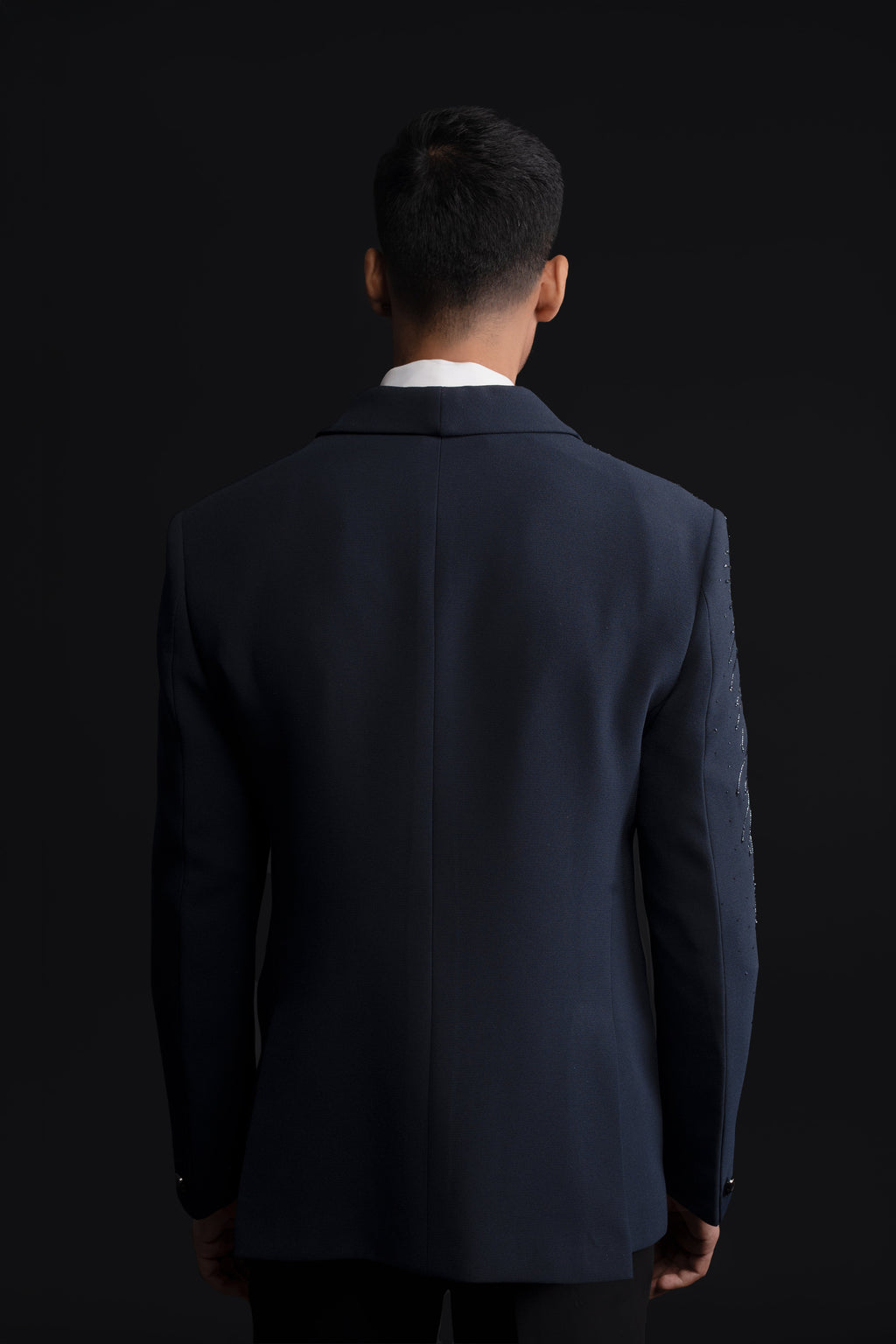 Blue textured Polyester Embroidered Tuxedo Set
