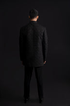 Black Mens Velvet Indowestern with Cut Dana and Embroidery Work