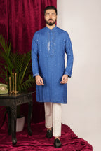 Bright Blue Silk Embroidered Kurta Set
