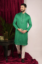 Castle Tone Green Tussar Silk Mirror Hand Embroidered Kurta Set