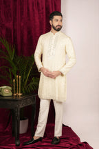 Creme Silk Mirror Embroidered Kurta Set
