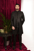 Black Silk Herringbone Jiffy Handwork Layered Indo-Western Set