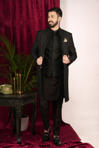 Black Suiting Embroidered Indowestern Set