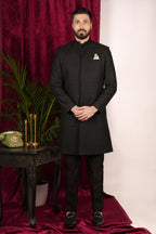 Black Suiting Embroidered Indowestern Set
