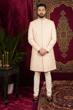 Blush Pink Raw Silk Sober Sherwani Set