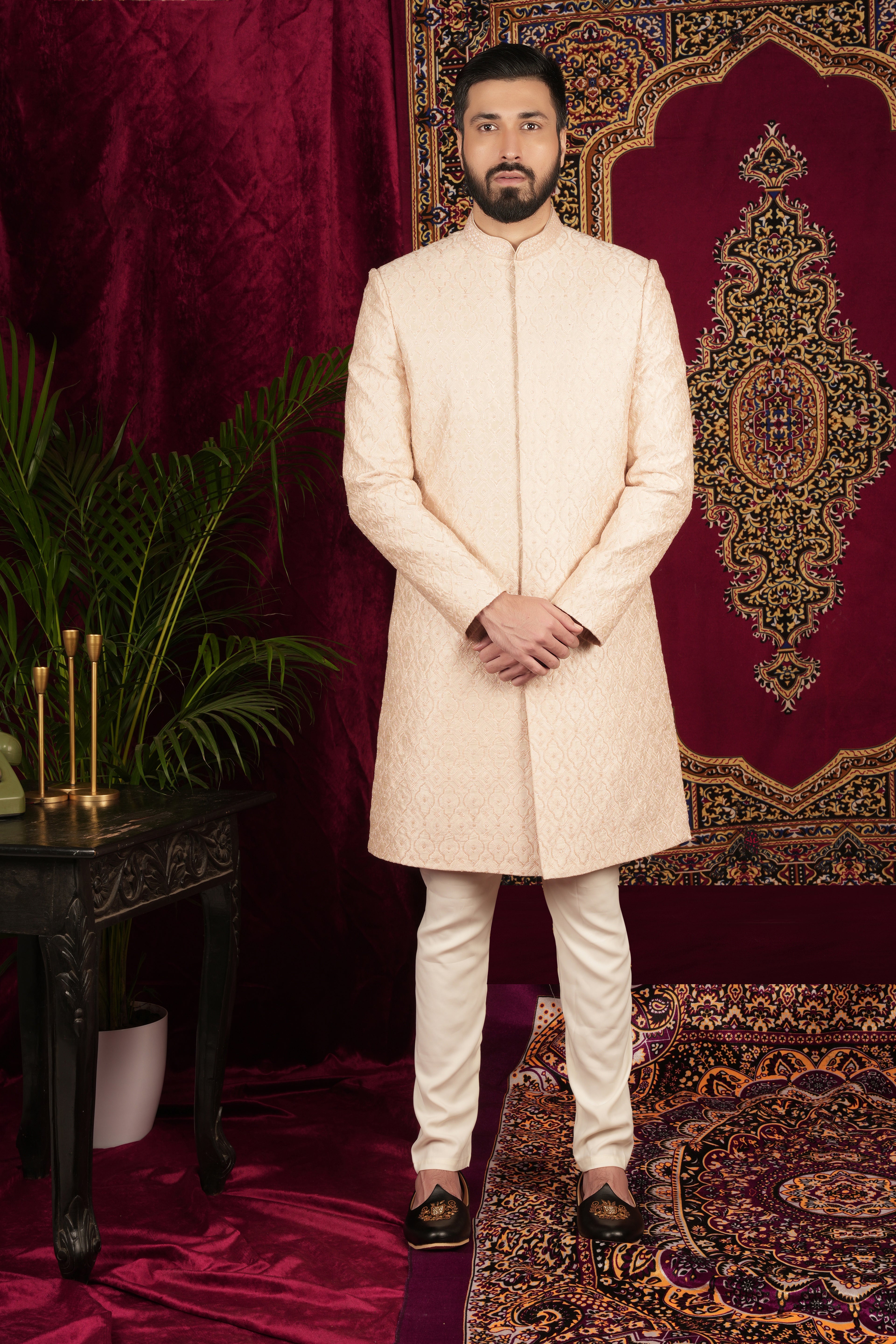 Blush Pink Raw Silk Sober Sherwani Set