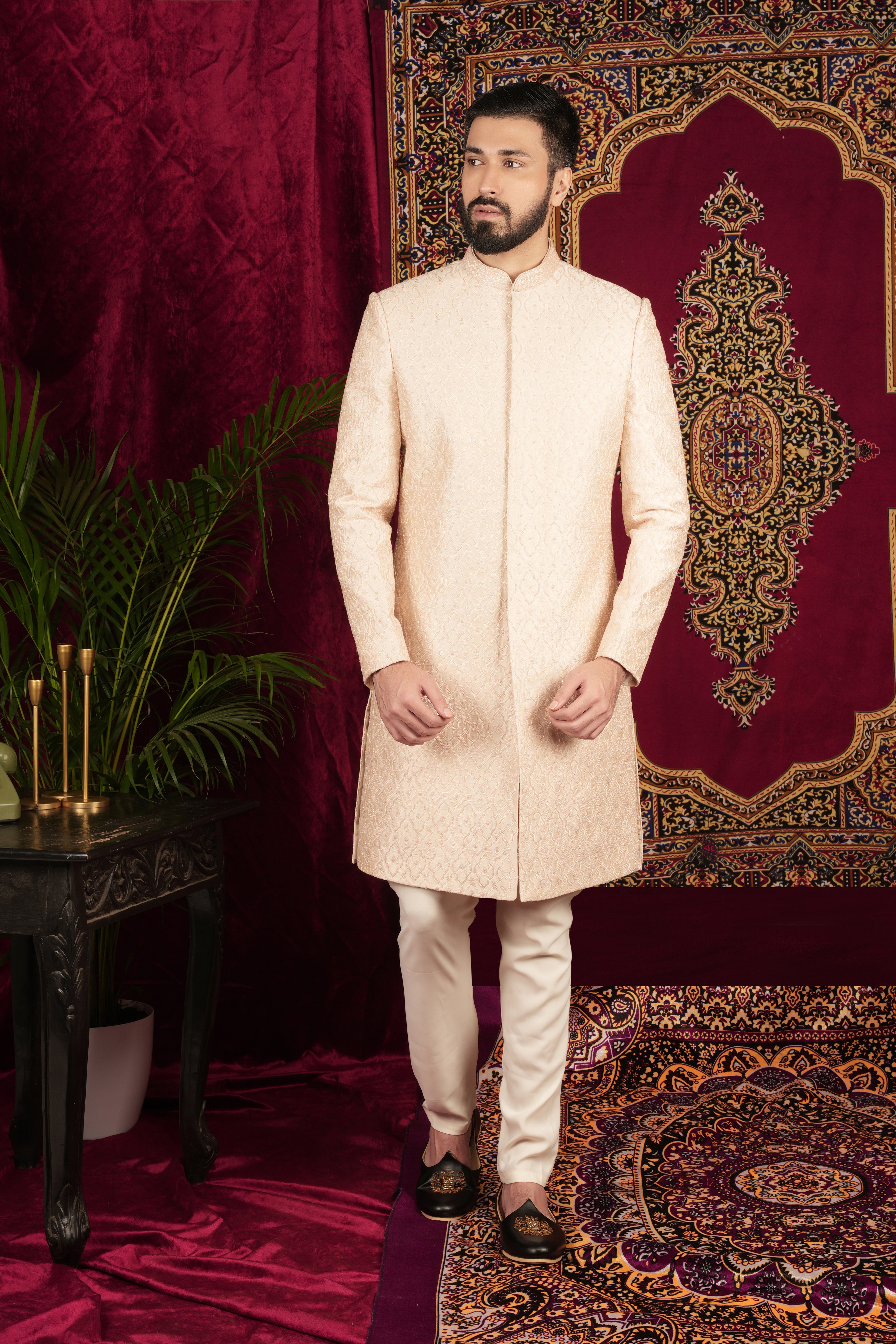 Blush Pink Raw Silk Sober Sherwani Set