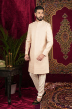 Ivory Raw Silk Extensive Floral Jaal Embroidered Grrom Sherwani Set