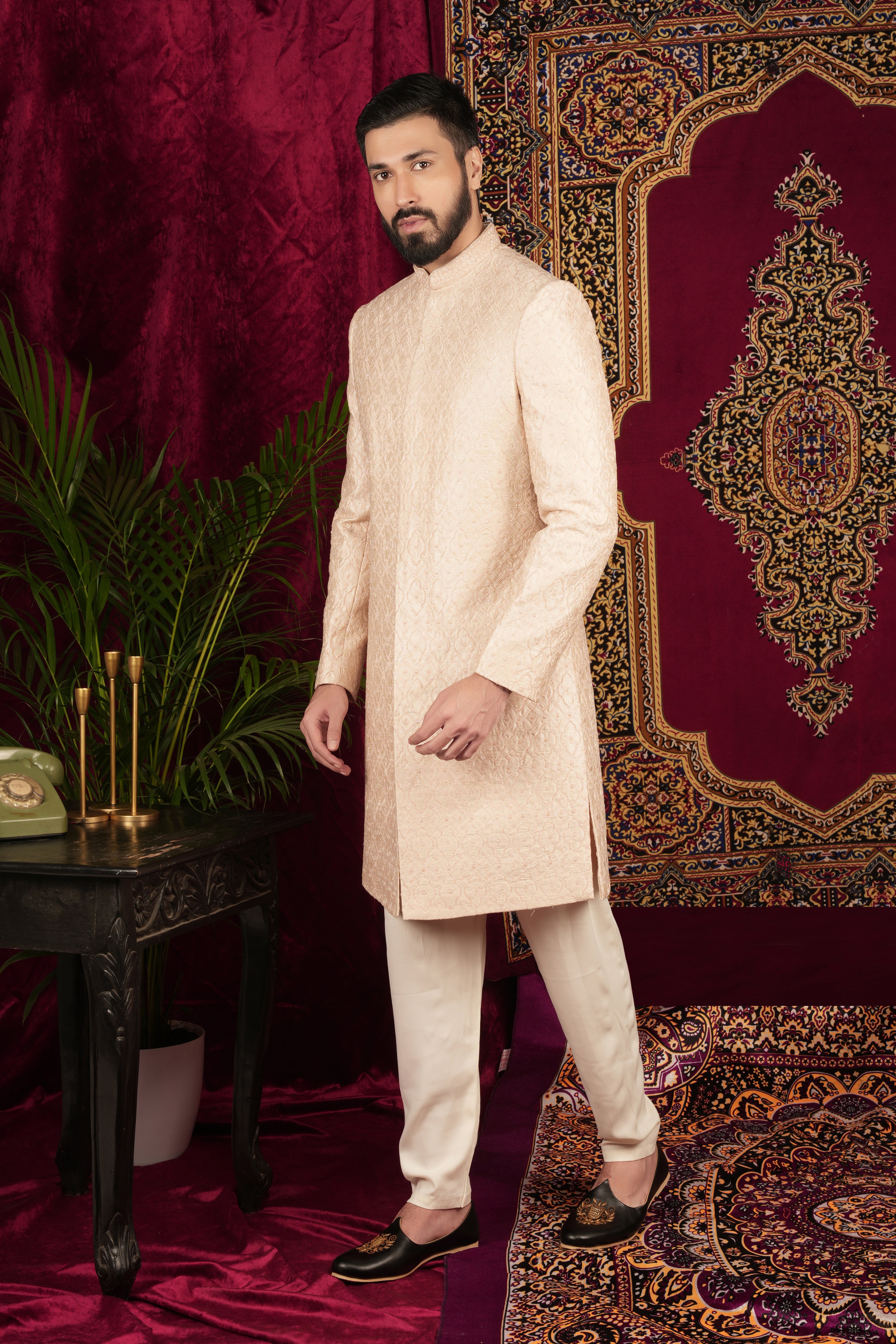 Blush Pink Raw Silk Sober Sherwani Set