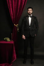 Black Multidimentional Hand Embroidered Tuxedo Set