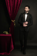 Black Multidimentional Hand Embroidered Tuxedo Set