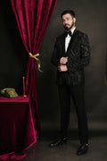 Black Geometric Prism Hand-Embroidered Tuxedo Set