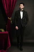 Black Multiple Pattern Abstract Hand Embroidered Tuxedo Set