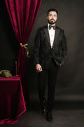Black Geometric Shape Shift Hand Embroidered Tuxedo Set