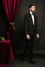 Black Geometric Shape Shift Hand Embroidered Tuxedo Set