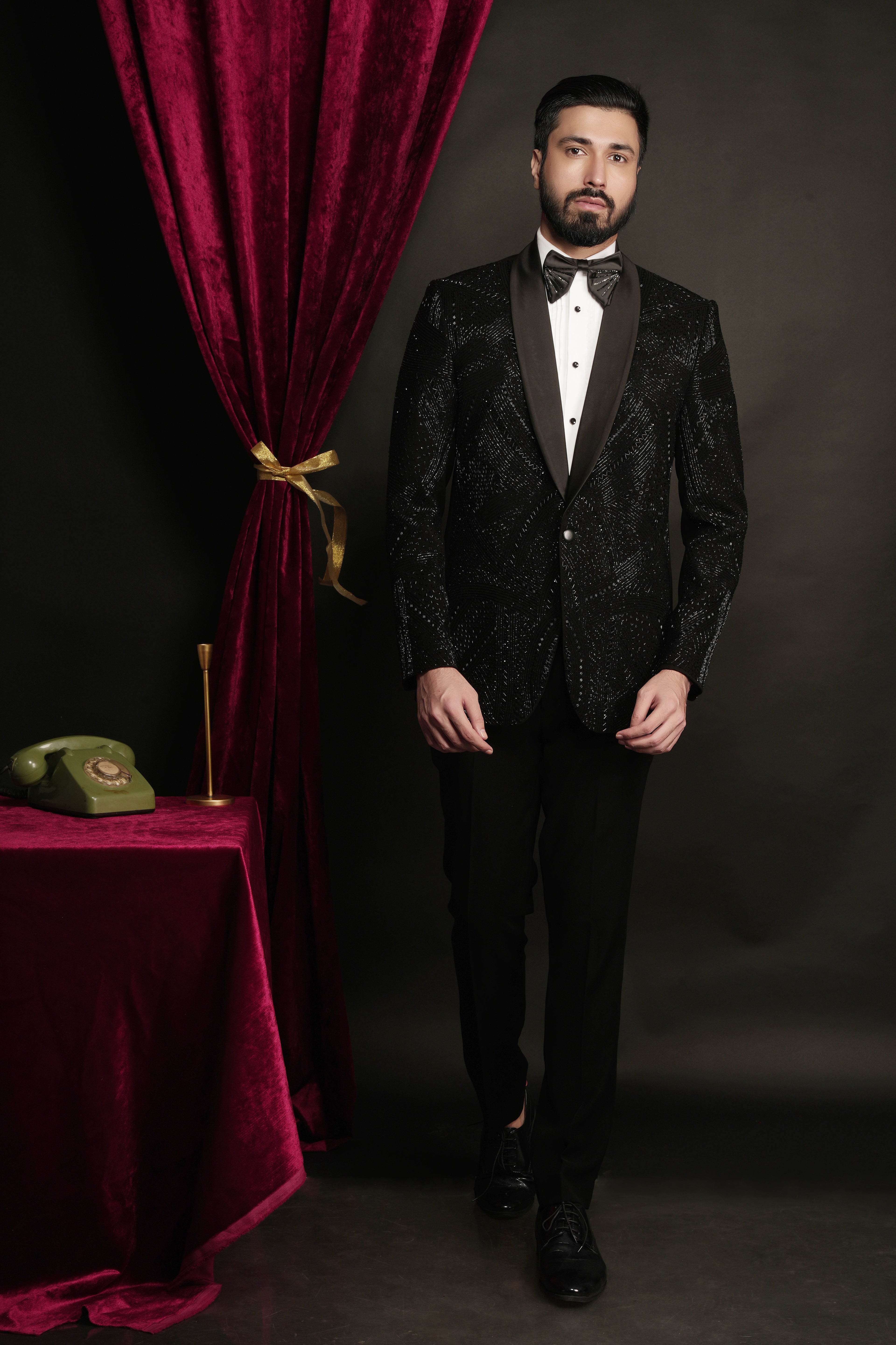 Black Archie Hand Embroidered Tuxedo Set