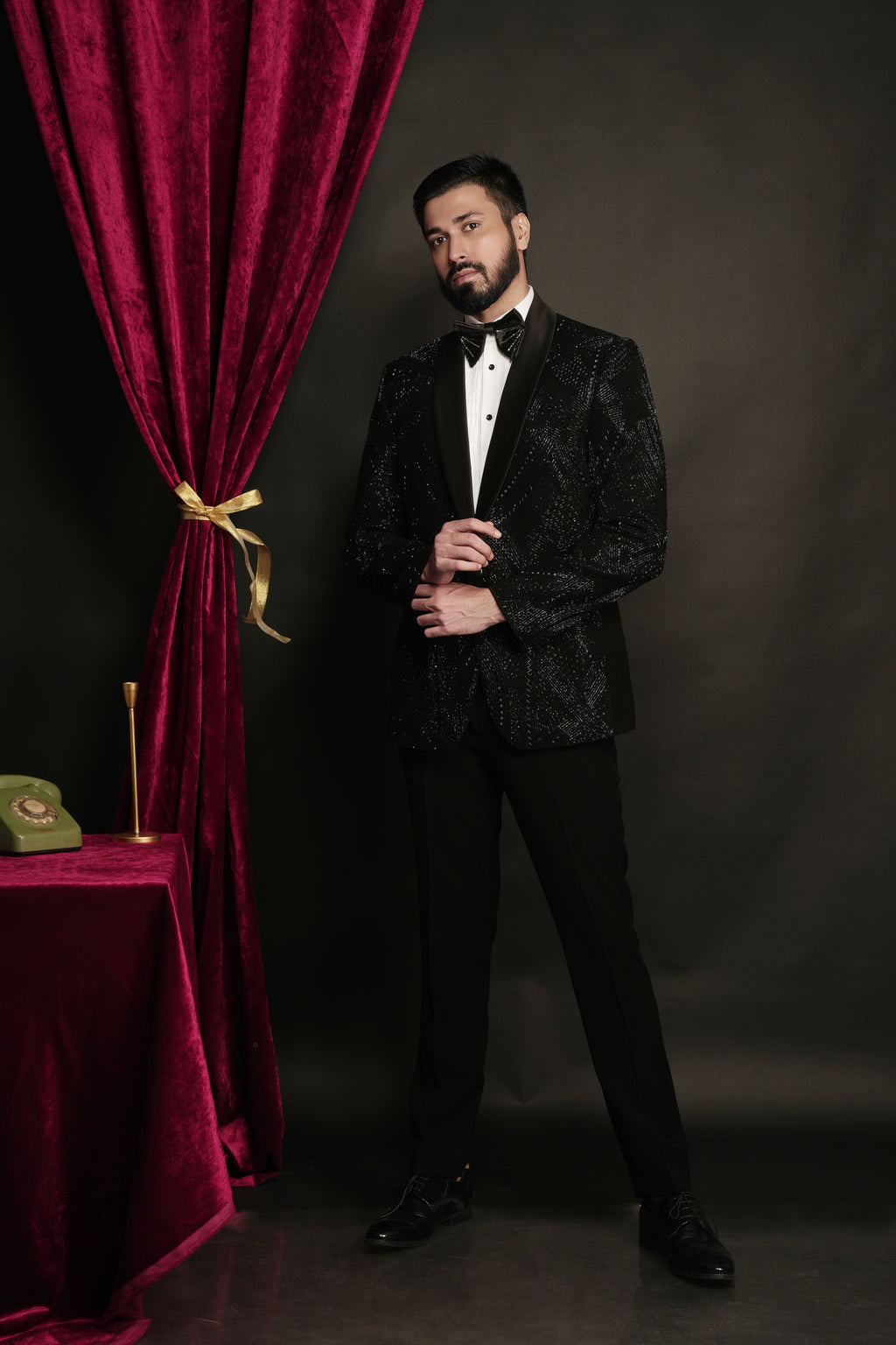 Black Archie Hand Embroidered Tuxedo Set