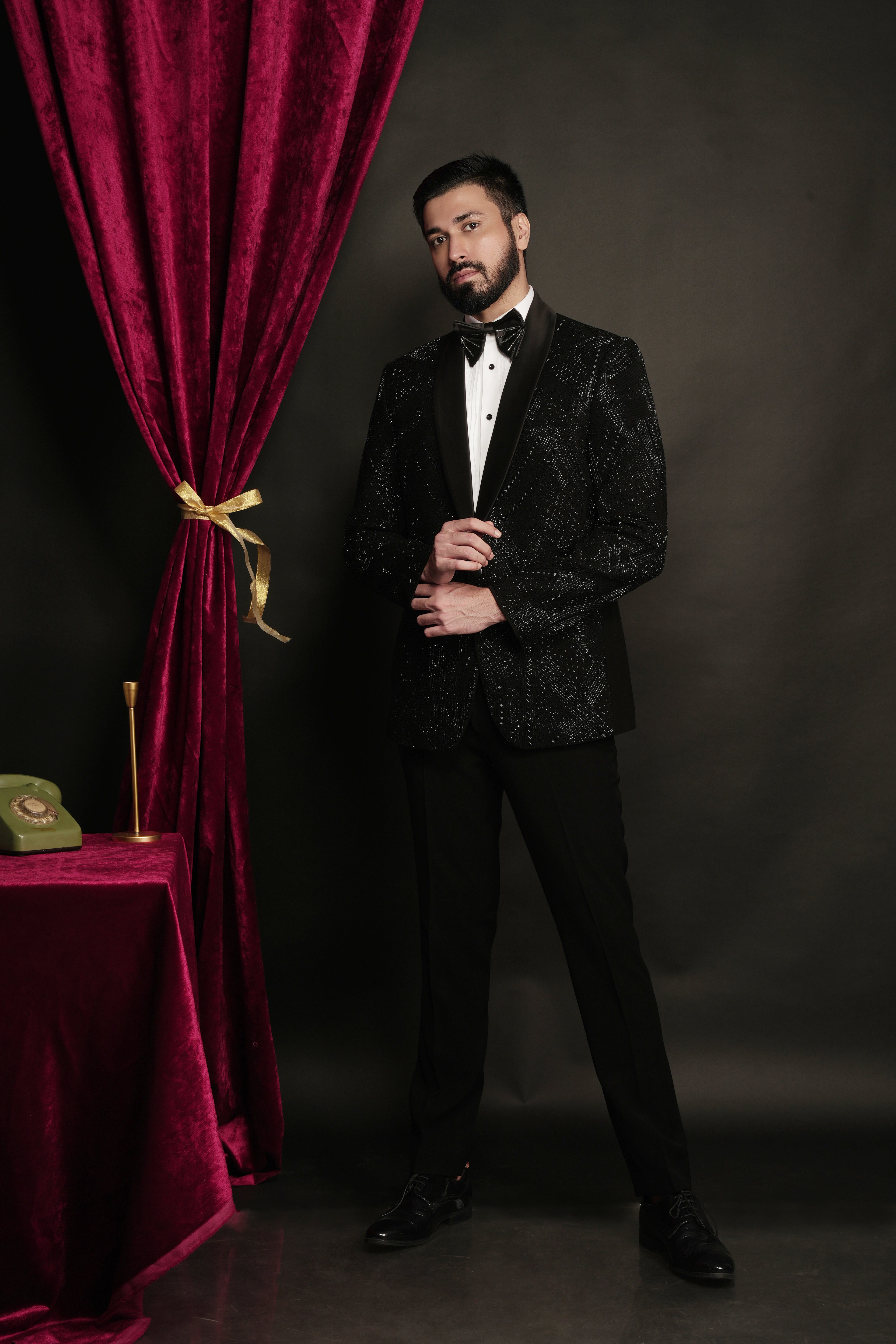 Black Archie Hand Embroidered Tuxedo Set