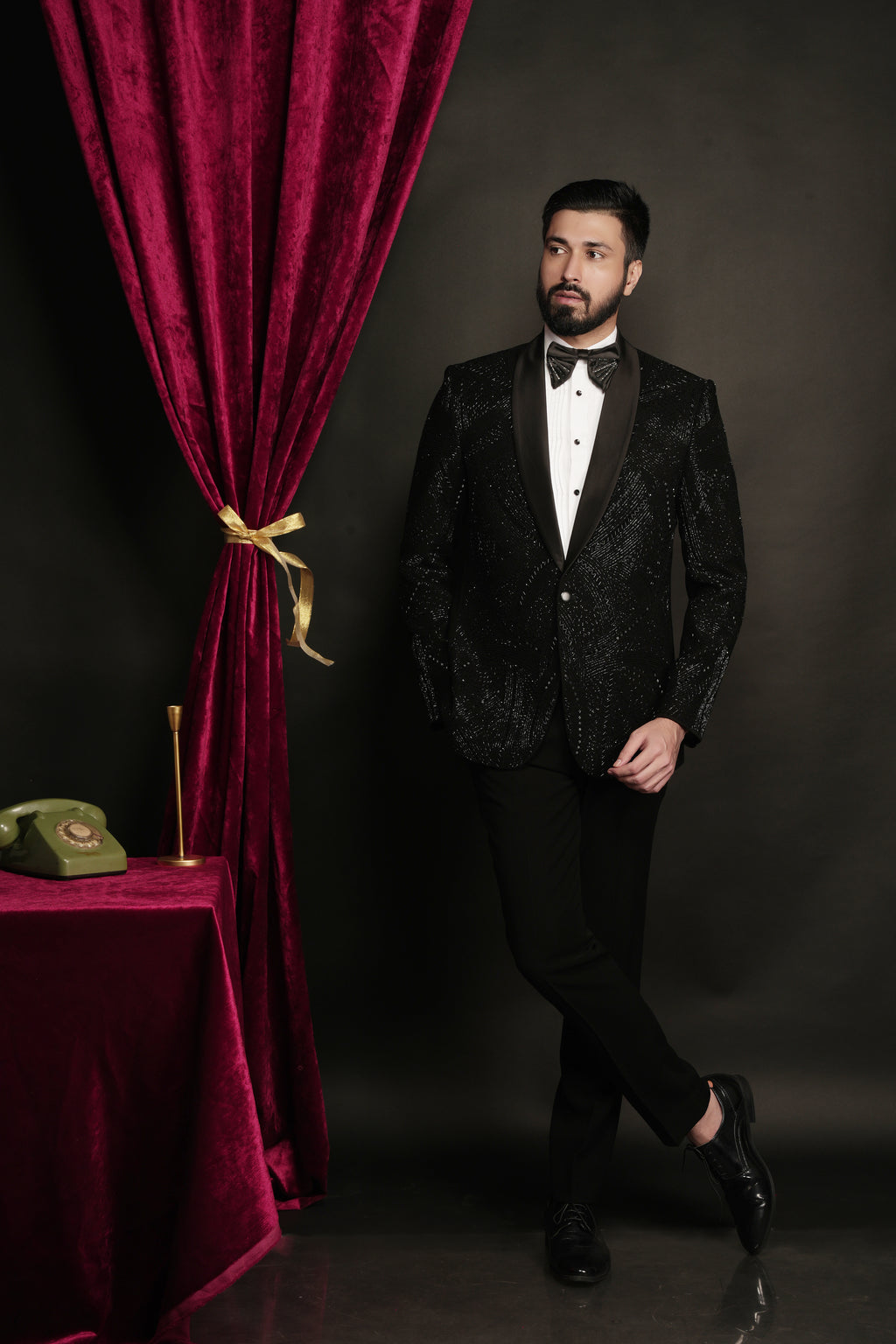 Black Archie Hand Embroidered Tuxedo Set
