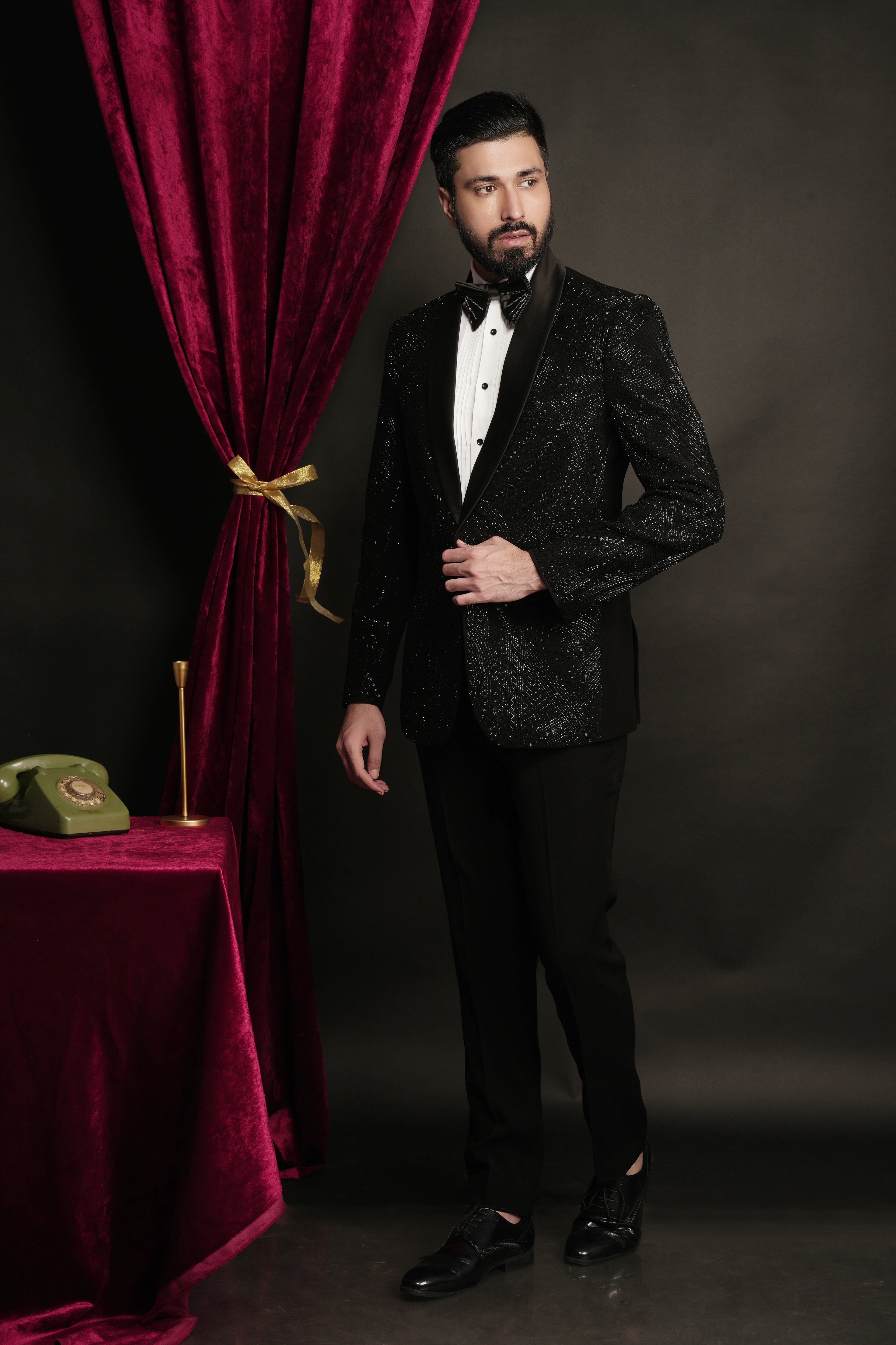 Black Archie Hand Embroidered Tuxedo Set