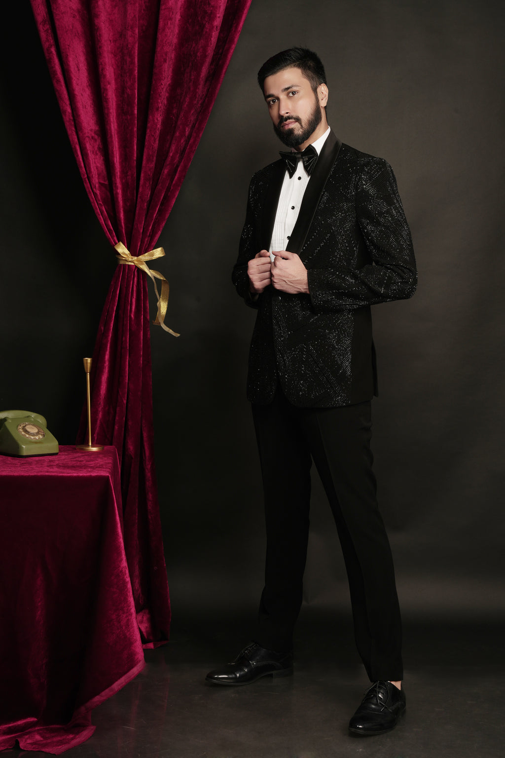 Black Archie Hand Embroidered Tuxedo Set