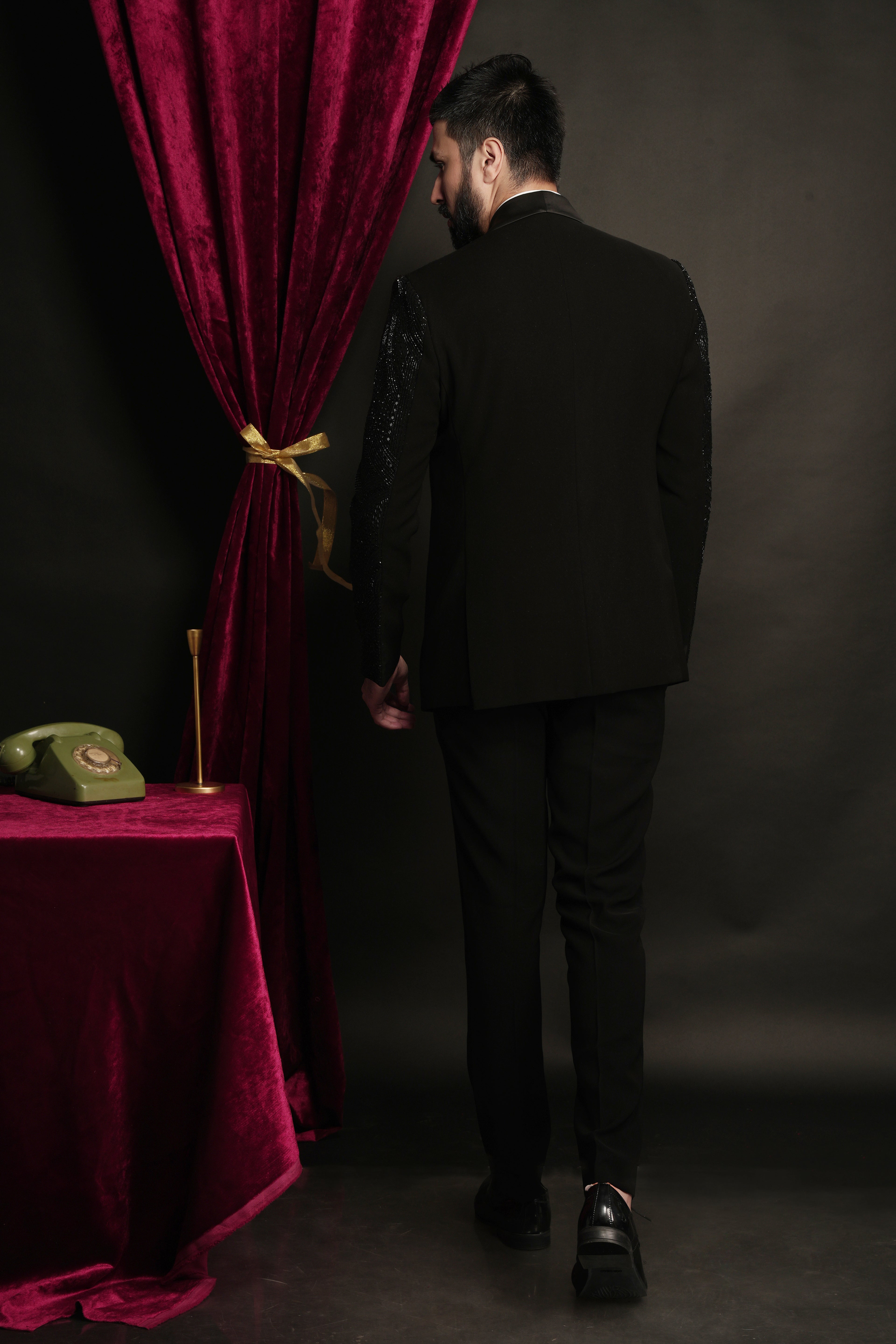 Black Archie Hand Embroidered Tuxedo Set