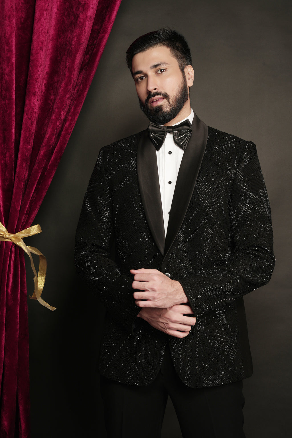 Black Archie Hand Embroidered Tuxedo Set