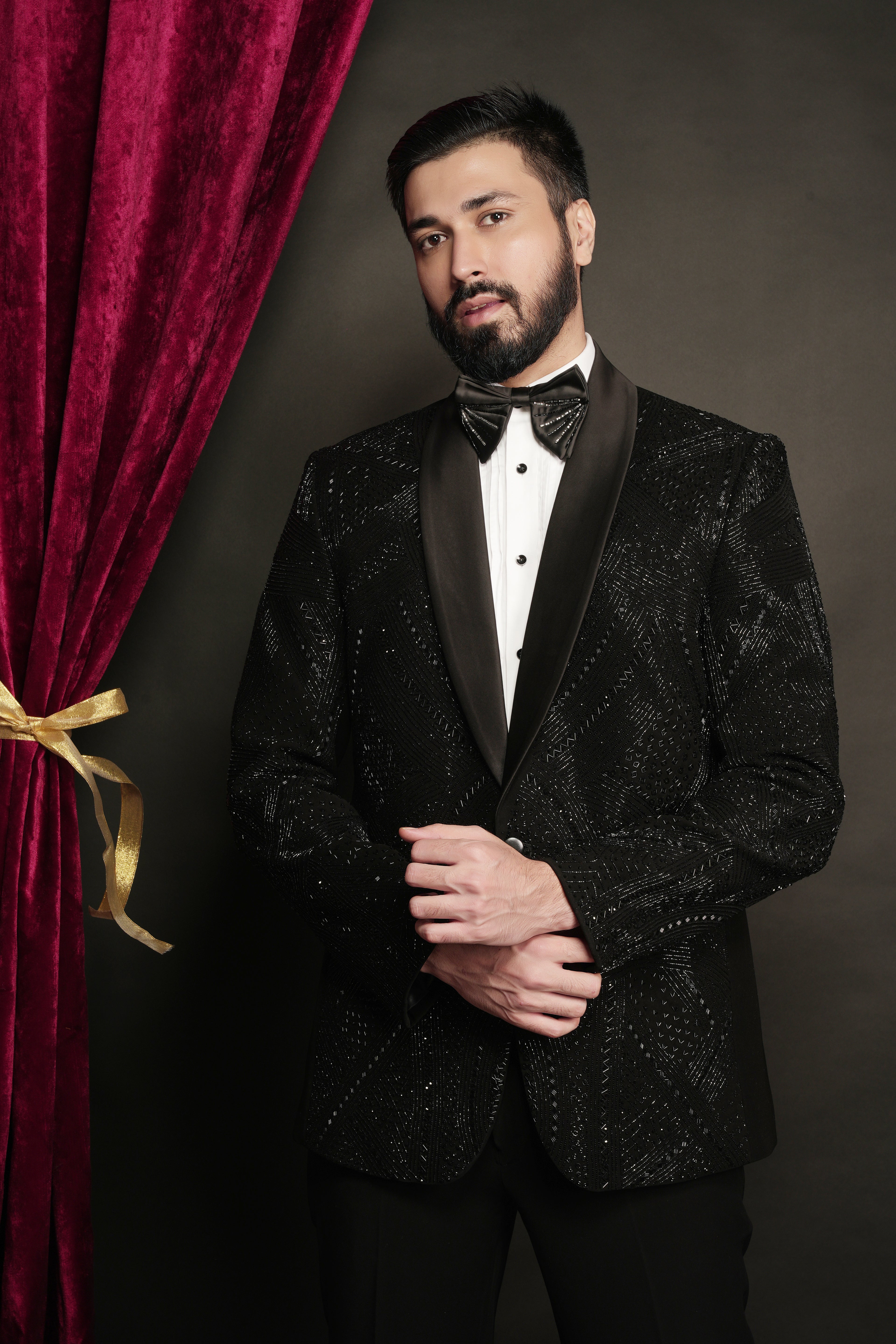 Black Archie Hand Embroidered Tuxedo Set