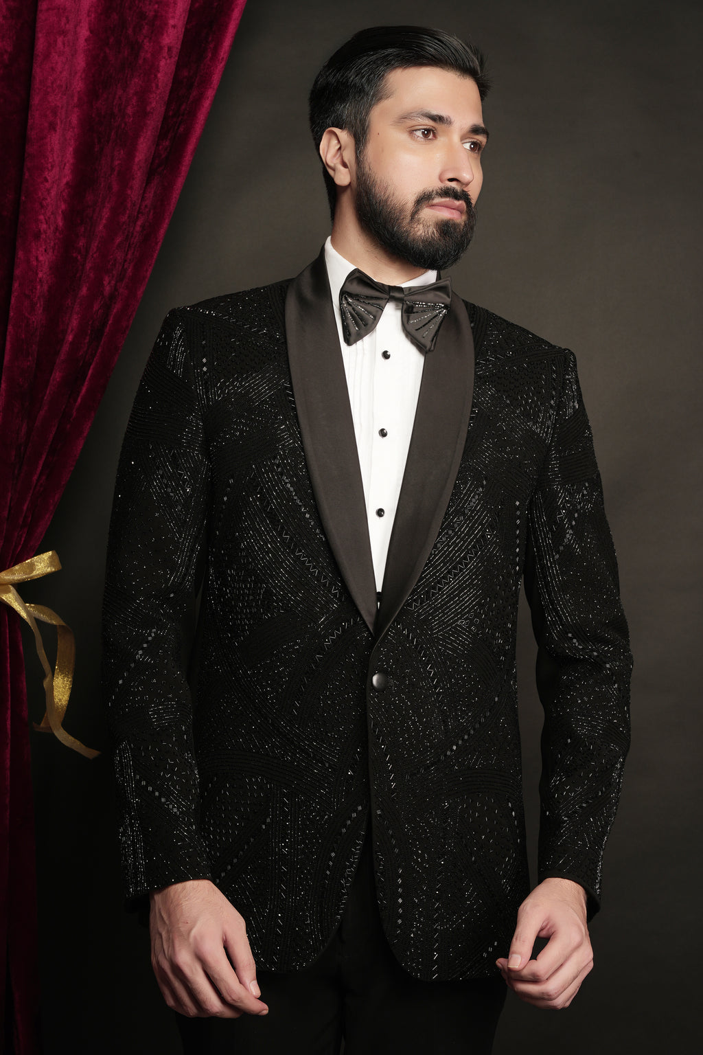 Black Archie Hand Embroidered Tuxedo Set