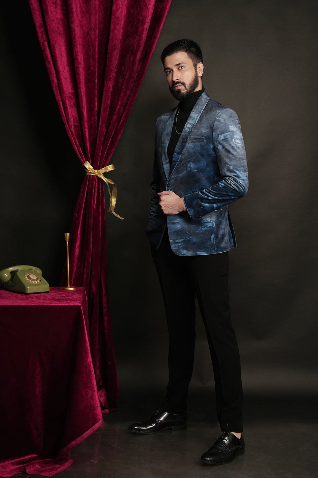 Midnight Sea Blue Shawl Lapel Single Button Tuxedo