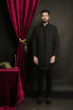 Black Layered Indowestern Set
