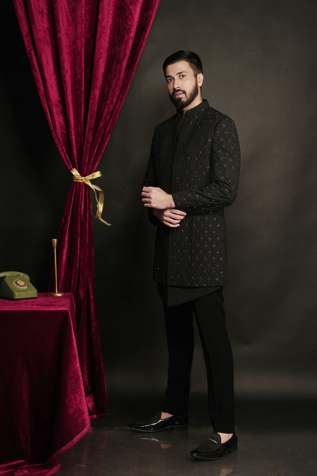 Black Layered Indowestern Set